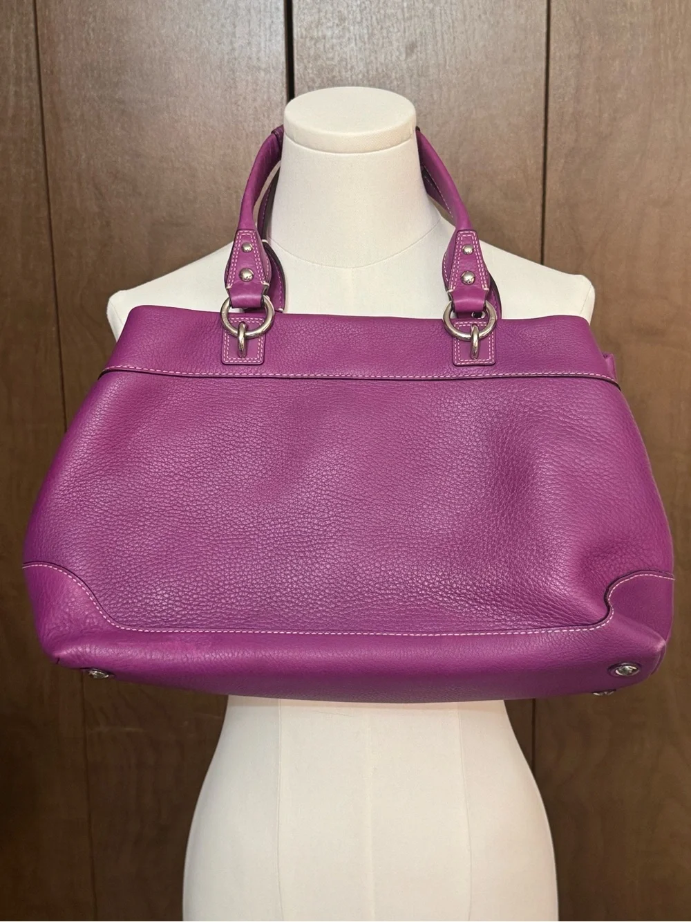 Coach Pebbled Leather Shoulder Tote in Plum